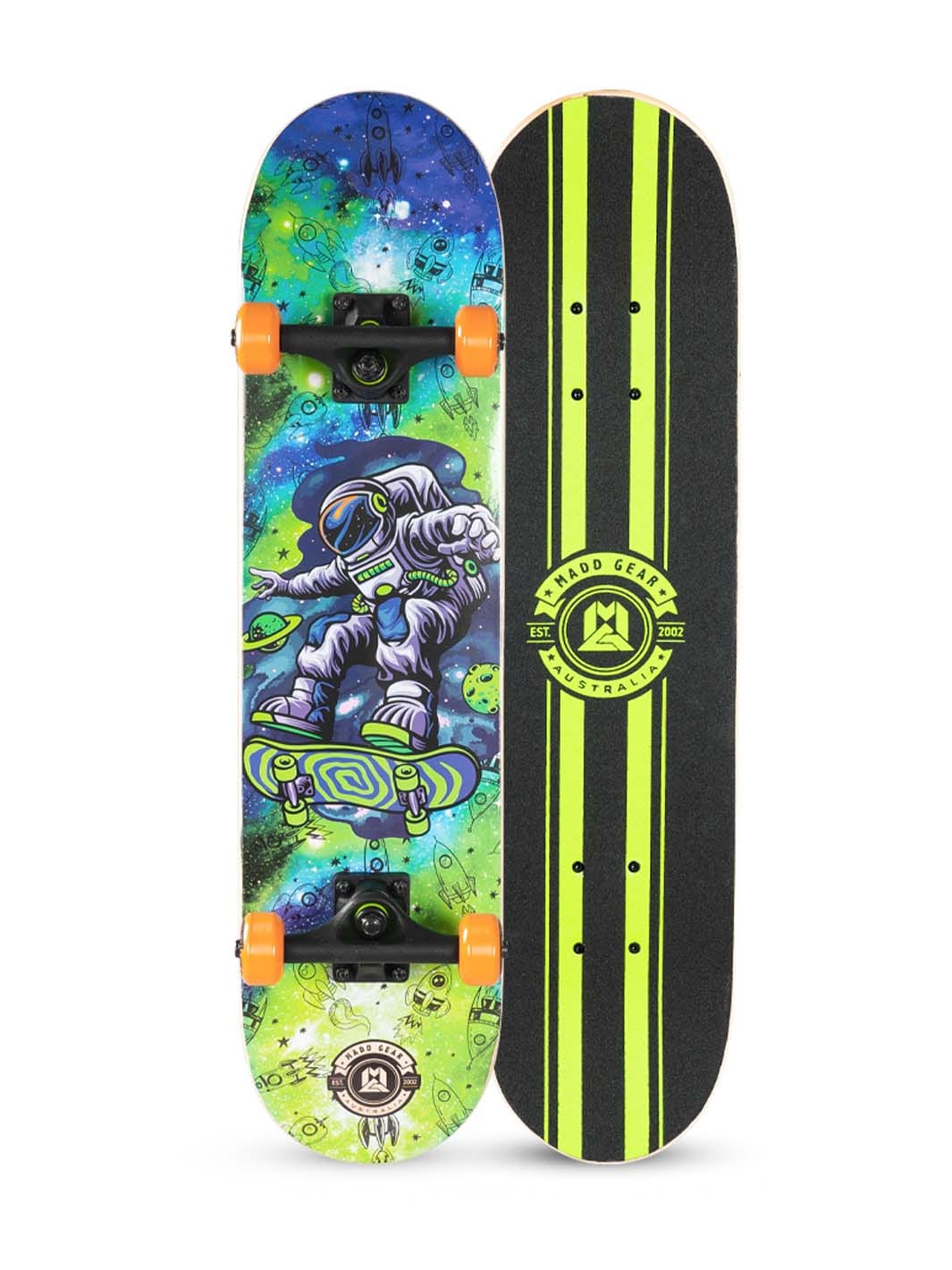 Madd Gear 31" Board Skateboard Popsicle Complete High Quality Maple Ply Kids Childrens Trick Skate Park Space Cool Graphics Green
